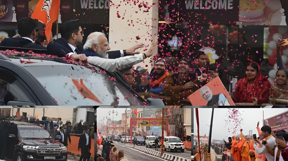 PM Modi Gets Grand Welcome At Ayodhya, People Shower Petals On Their Beloved Leader