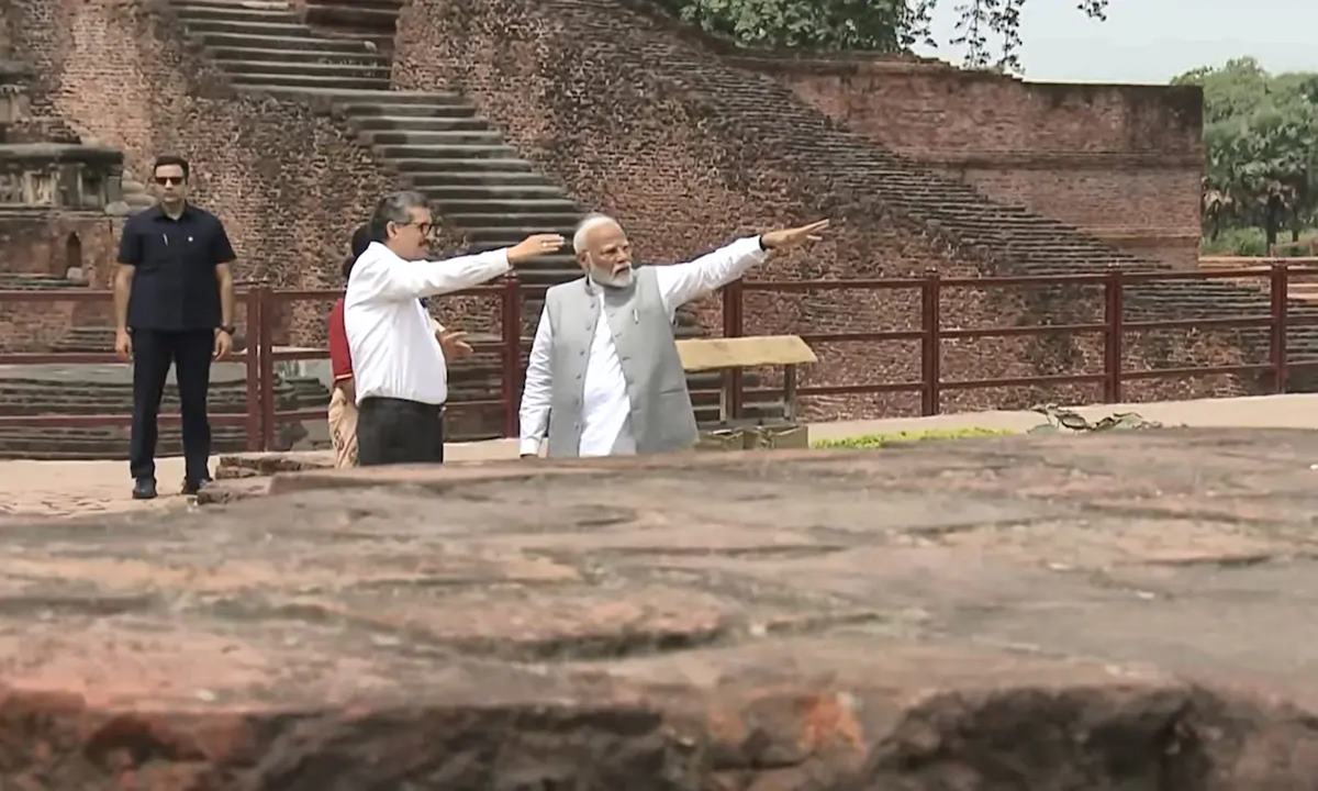 PM Modi Visits The Ancient Nalanda University Ruins in Rajgir, Bihar